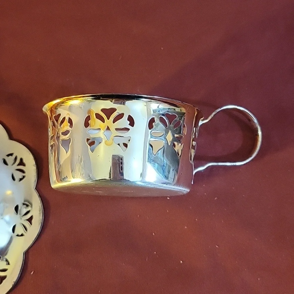 Clear Glass Teacup with Silver Plated Metal Saucer, made in Germany-latticework